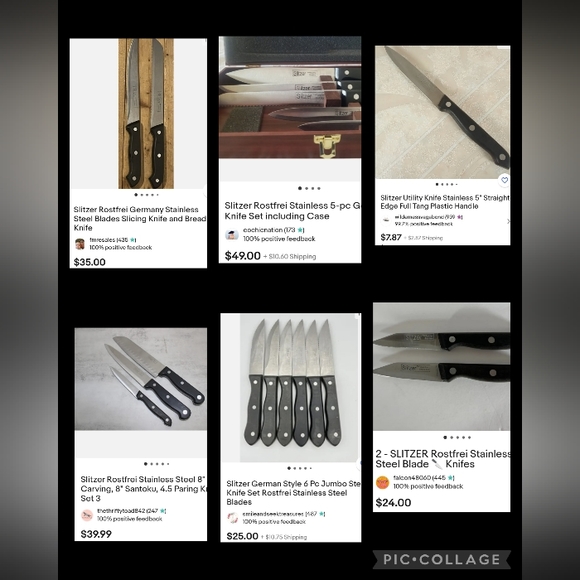 Group of 6 Slitzer Rostfrei German Knives - Stainless Steel Black Handles - Picture 11 of 11